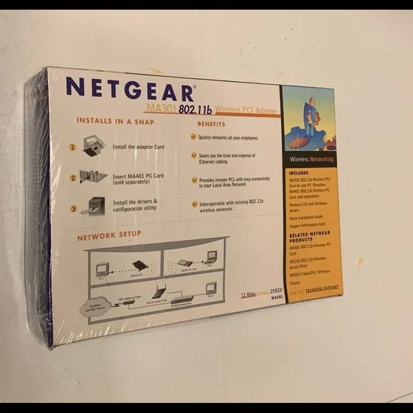 🔴 ⏬️⏬️ NETGEAR 802.11b Wireless PCI Network Adapter MA301 NIB HOST PICK - Picture 5 of 13